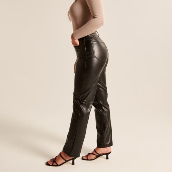 Black Vegan Leather 90s Straight Pants - Curve Love - Size 33 Short (16) - Picture 6 of 11